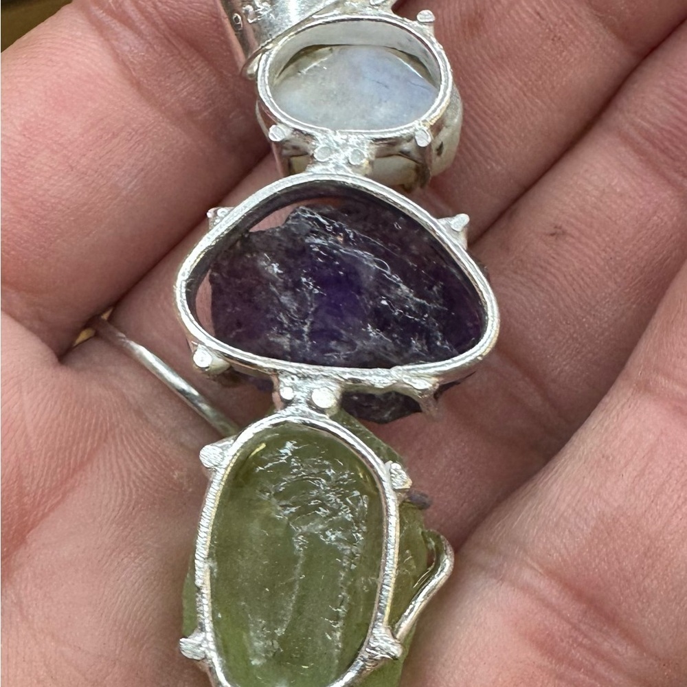 Amethyst and Moonstone Gemstone Pendant 2.2" - Picture 2 of 5